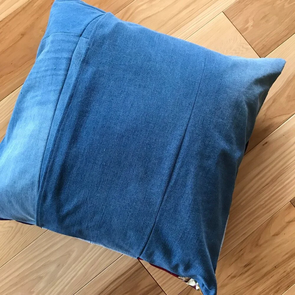 Wine Pillow Cover, 18 x 18, Handmade Vino Home Decor Patchwork Recycled Fabric